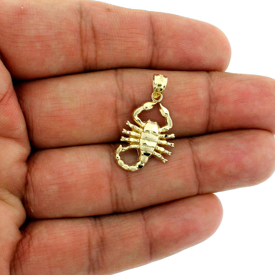 Real 10K Yellow Gold Zodiac Sign Scorpion Pendant &amp; 2.5mm Rope Chain Necklace Set