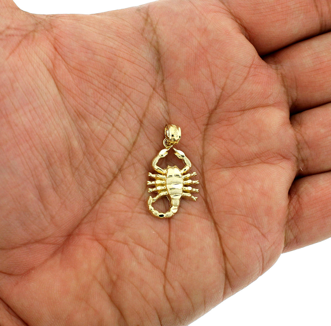 Real 10K Yellow Gold Zodiac Sign Scorpion Pendant &amp; 2.5mm Rope Chain Necklace Set
