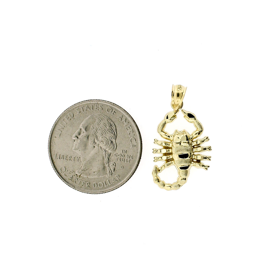 Real 10K Yellow Gold Diamond Cut Zodiac Sign Scorpion Pendant, 10KT Gold Charm