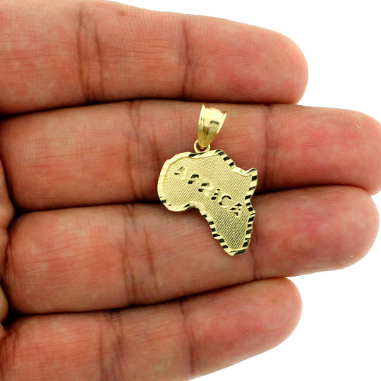 Real 10K Yellow Gold Africa Map Charm Pendant &amp; 2.5mm Rope Chain Necklace Set