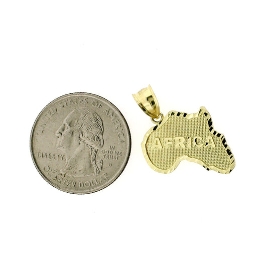 Real 10K Yellow Gold Diamond Cut Africa Map Pendant, 10KT Gold Charm