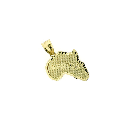 Real 10K Yellow Gold Diamond Cut Africa Map Pendant, 10KT Gold Charm