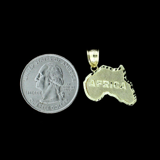 Real 10K Yellow Gold Africa Map Charm Pendant &amp; 2.5mm Rope Chain Necklace Set