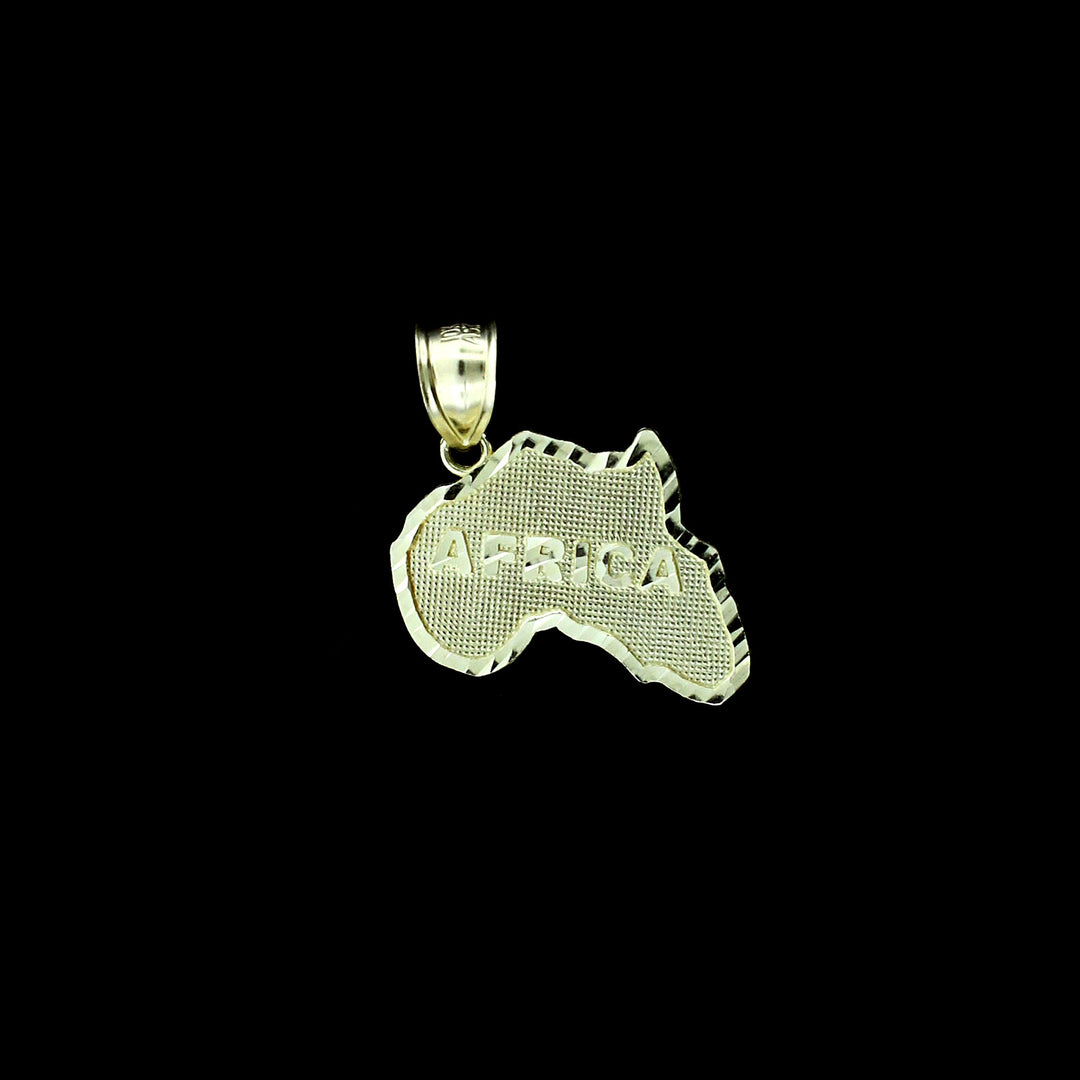 Real 10K Yellow Gold Africa Map Charm Pendant &amp; 2.5mm Rope Chain Necklace Set