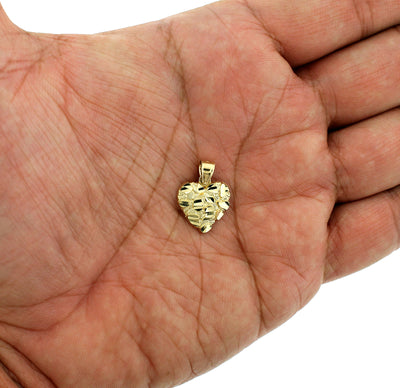 Real 10K Yellow Gold Diamond Cut Nugget Heart Pendant, Womens 10KT Gold Charm