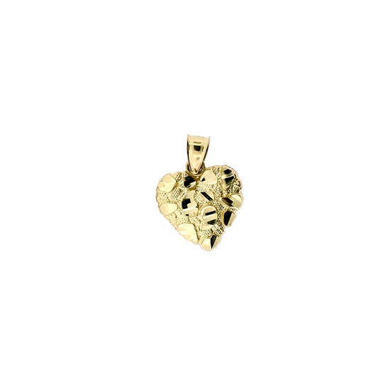 Real 10K Yellow Gold Diamond Cut Nugget Heart Pendant, Womens 10KT Gold Charm
