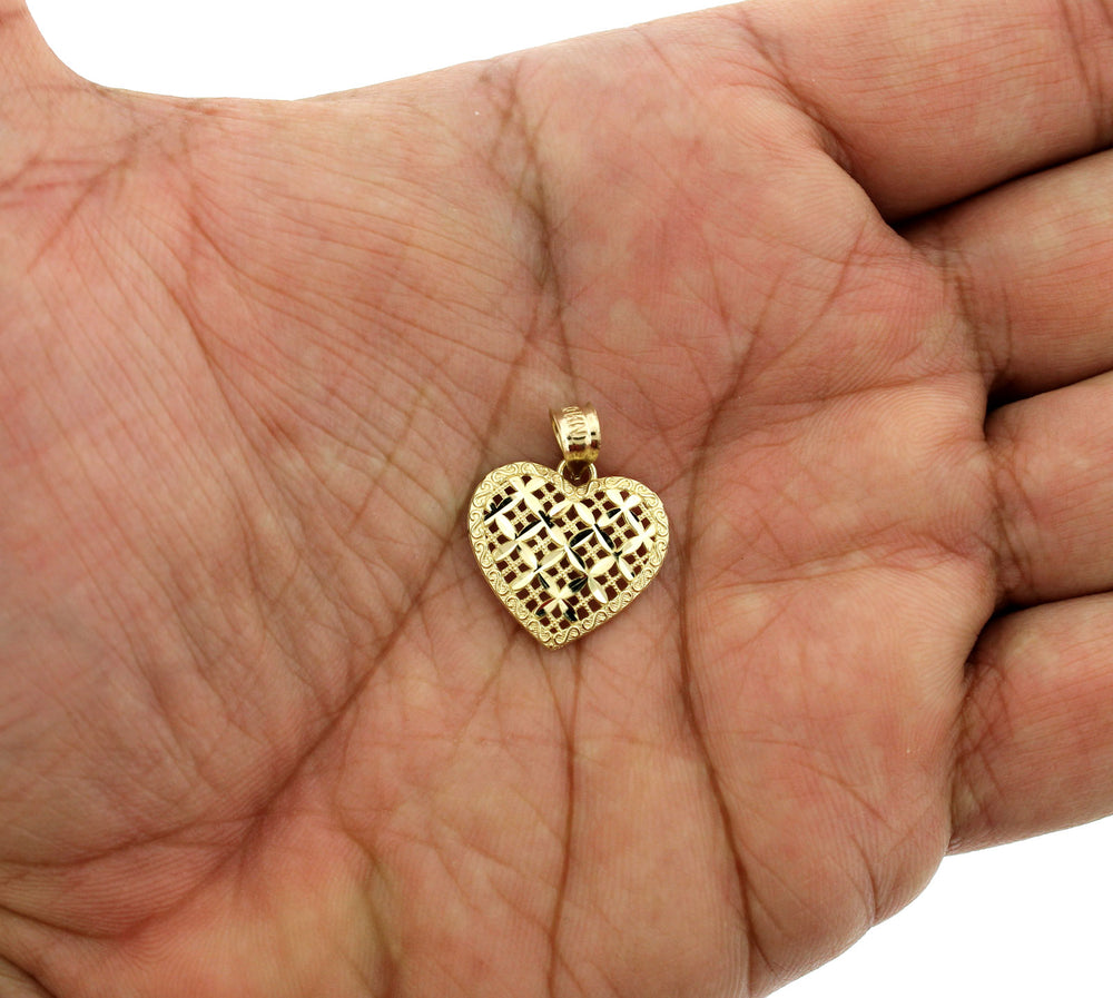 Real 10K Yellow Gold Diamond Cut Heart Pendant, Womens 10KT Gold Charm