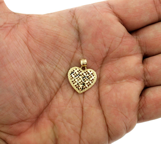Real 10K Yellow Gold Diamond Cut Heart Pendant, Womens 10KT Gold Charm