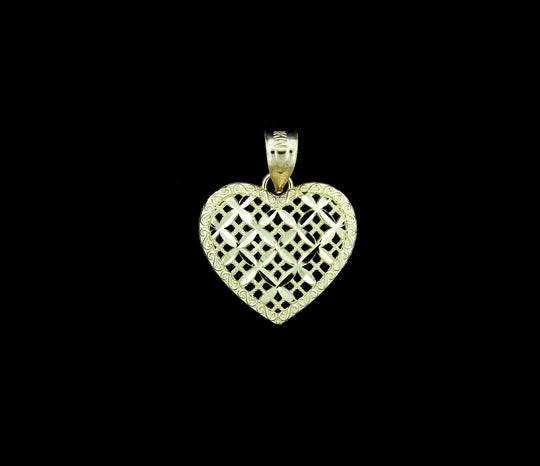 Real 10K Yellow Gold Diamond Cut Heart Charm Pendant With 2.5mm Rope Chain Necklace Set