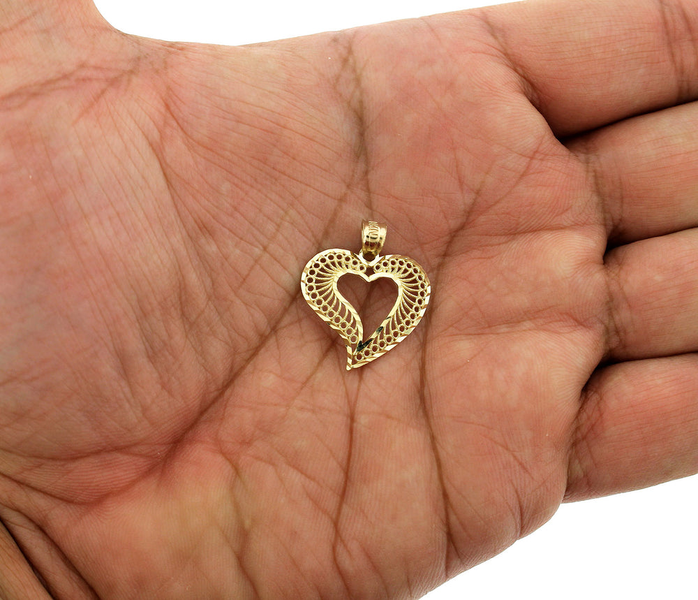 Real 10K Yellow Gold Diamond Cut Heart Pendant, Womens 10KT Gold Charm