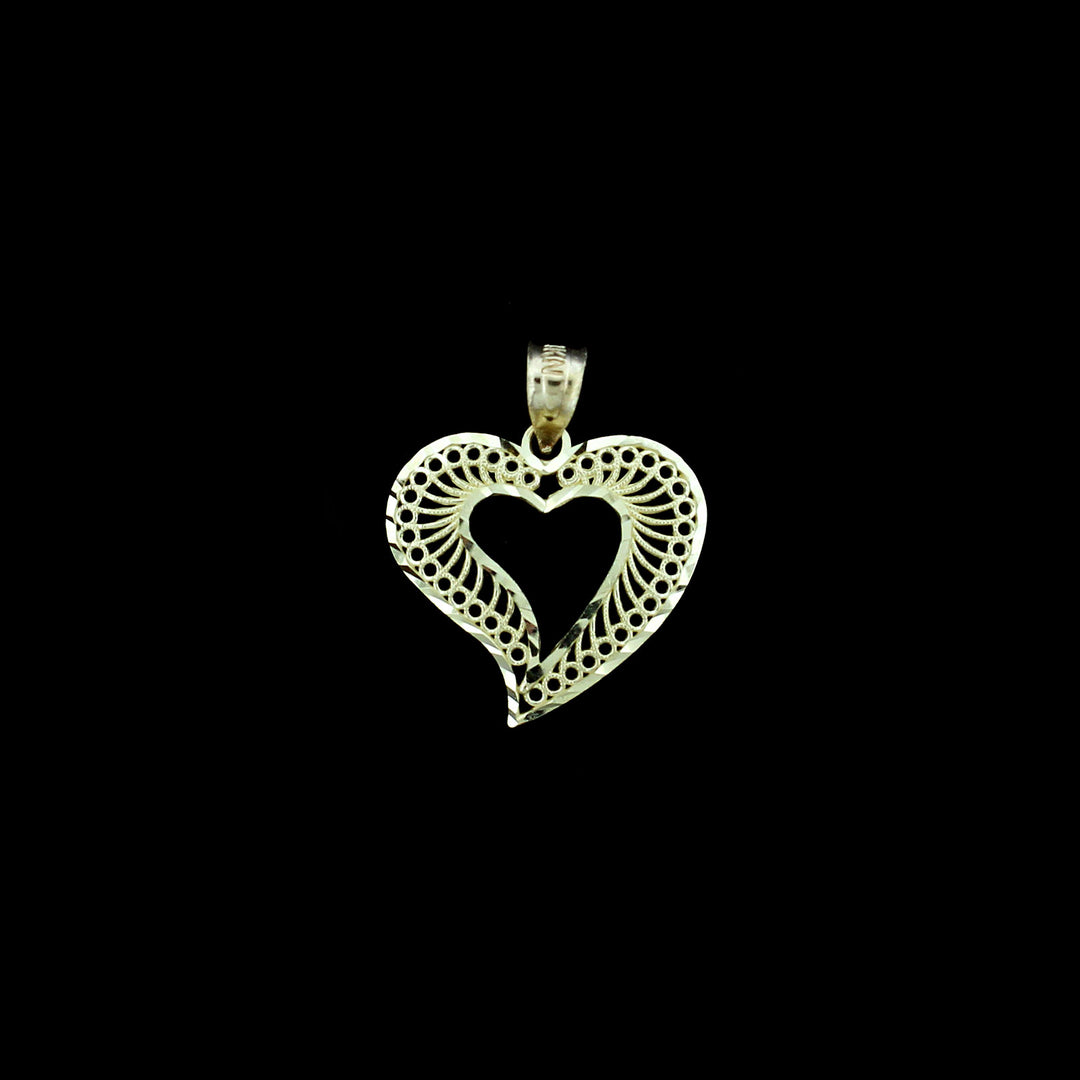 Real 10K Yellow Gold Diamond Cut Heart Pendant, Womens 10KT Gold Charm