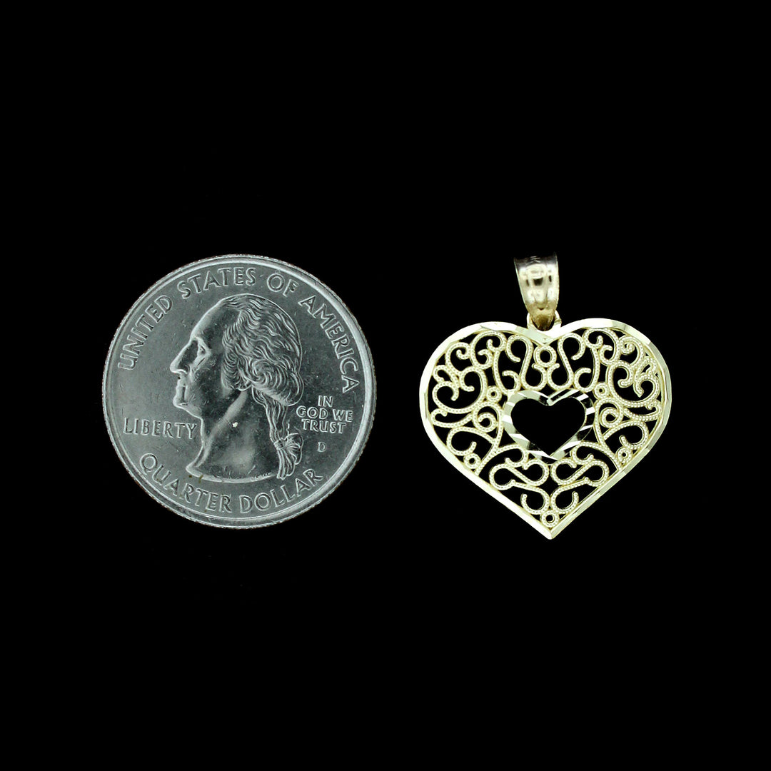 Real 10K Yellow Gold Diamond Cut Heart Pendant, Womens 10KT Gold Charm