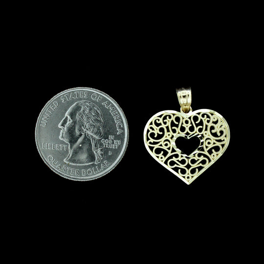 Real 10K Yellow Gold Diamond Cut Heart Pendant, Womens 10KT Gold Charm