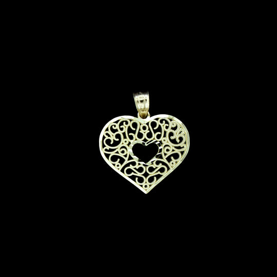 Real 10K Yellow Gold Diamond Cut Heart Charm Pendant With 2.5mm Rope Chain Necklace Set