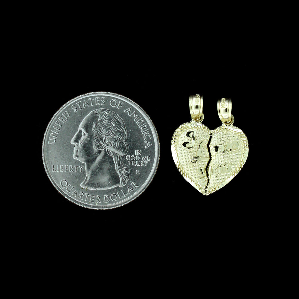 Real 10K Yellow Gold Diamond Cut I Love You Heart Charm Pendant, Men Women