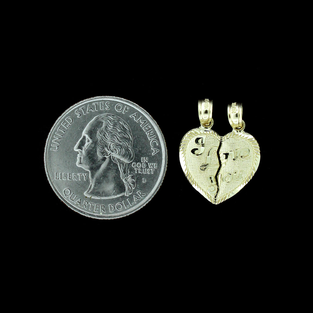 Real 10K Yellow Gold Diamond Cut I Love You Heart Charm Pendant, Men Women