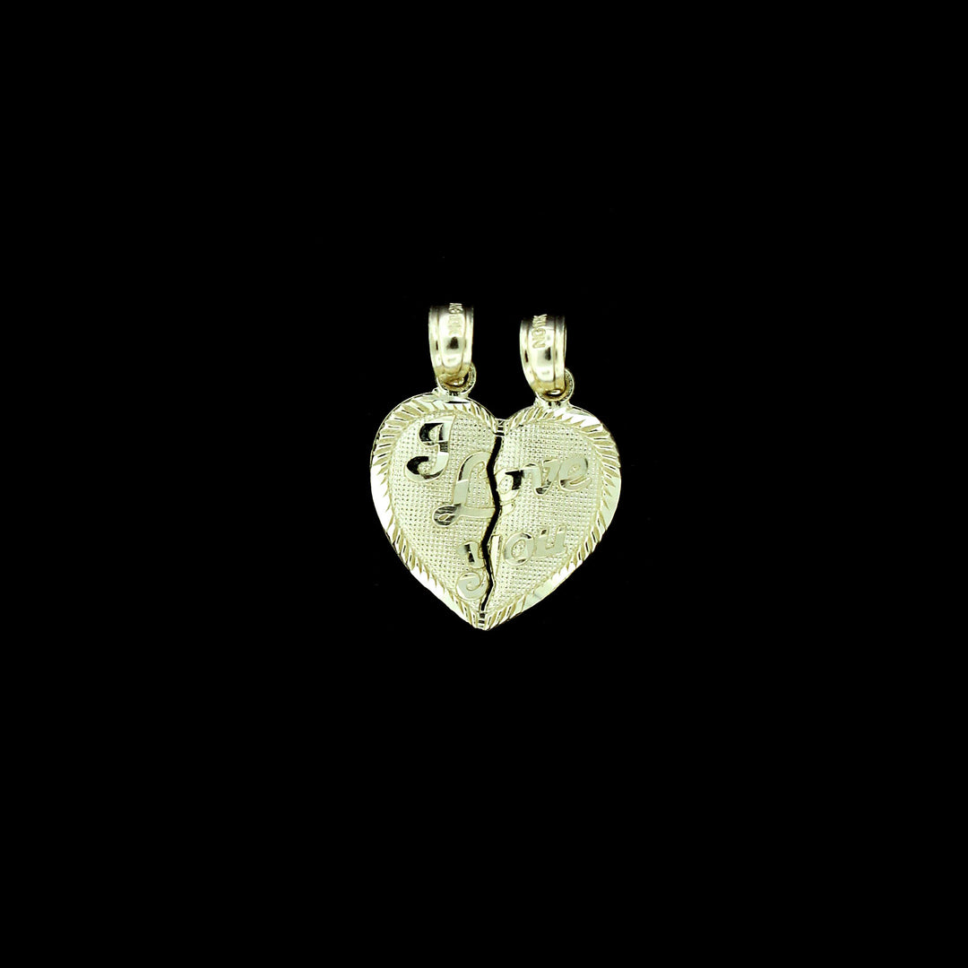 Real 10K Yellow Gold Diamond Cut I Love You Heart Charm Pendant, Men Women