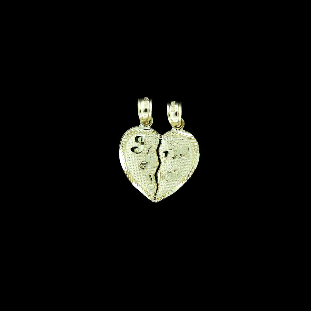 Real 10K Yellow Gold Diamond Cut I Love You Heart Pendant & 2mm Rope Chain Necklace Set