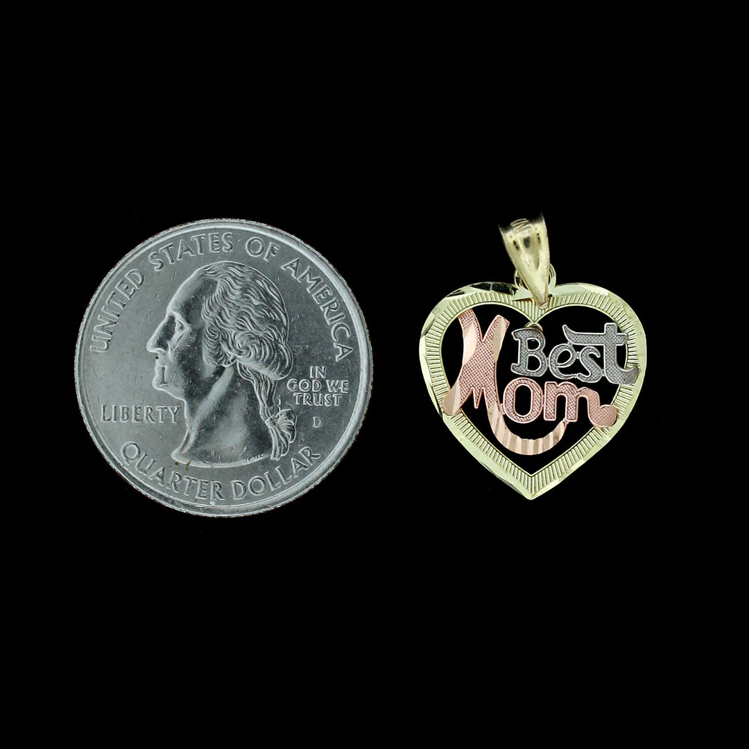 Real 10K Yellow Gold Diamond Cut Best Mom Heart Pendant, Womens 10KT Gold Charm