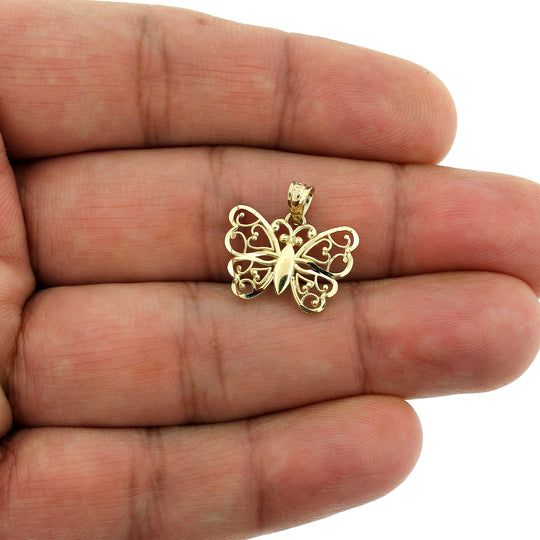 Real 10K Yellow Gold Diamond Cut Butterfly Pendant, Womens, 10KT Gold Charm