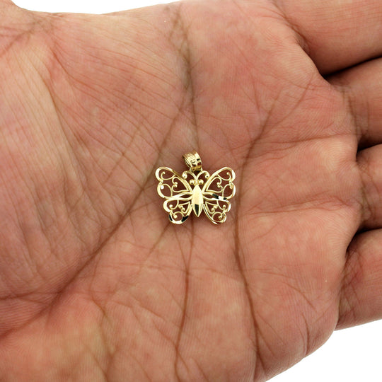 Real 10K Yellow Gold Diamond Cut Butterfly Pendant, Womens, 10KT Gold Charm