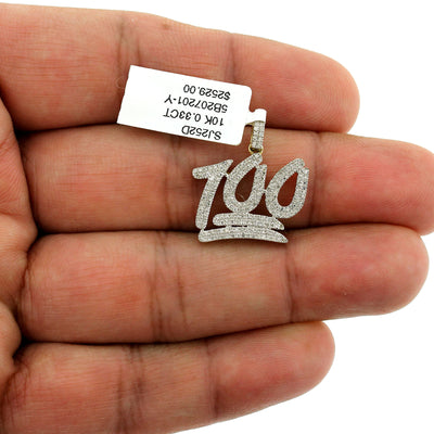 Real 10K Gold 100 Emoji Genuine Diamond Pendant, 10KT Gold Charm Men Women