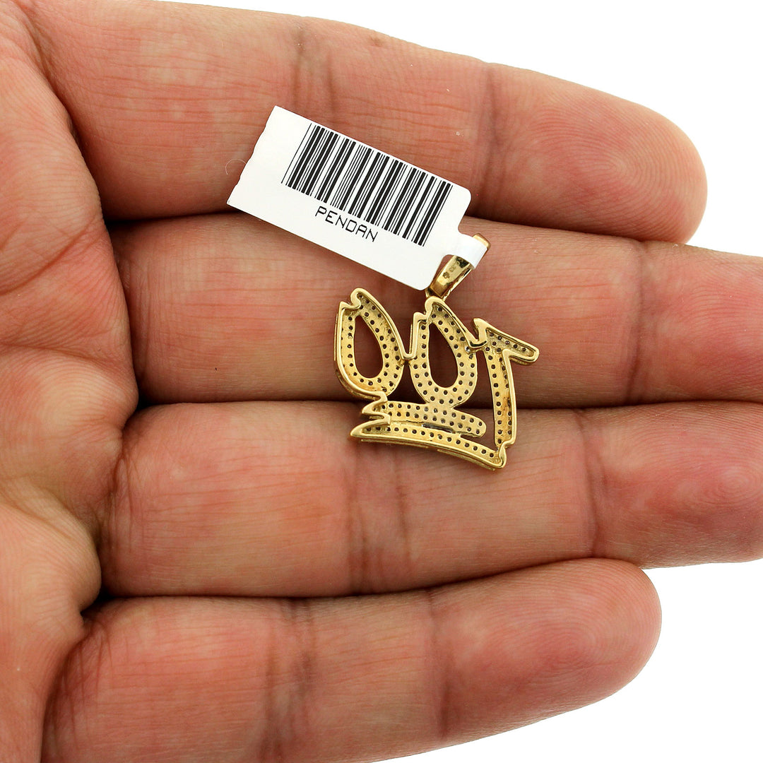 Real 10K Gold 100 Emoji Genuine Diamond Pendant, 10KT Gold Charm Men Women