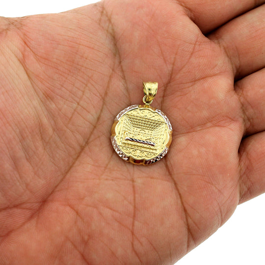 Real 10K Yellow Gold Apostles Last Supper Charm Pendant &amp; 2.5mm Rope Chain Necklace Set