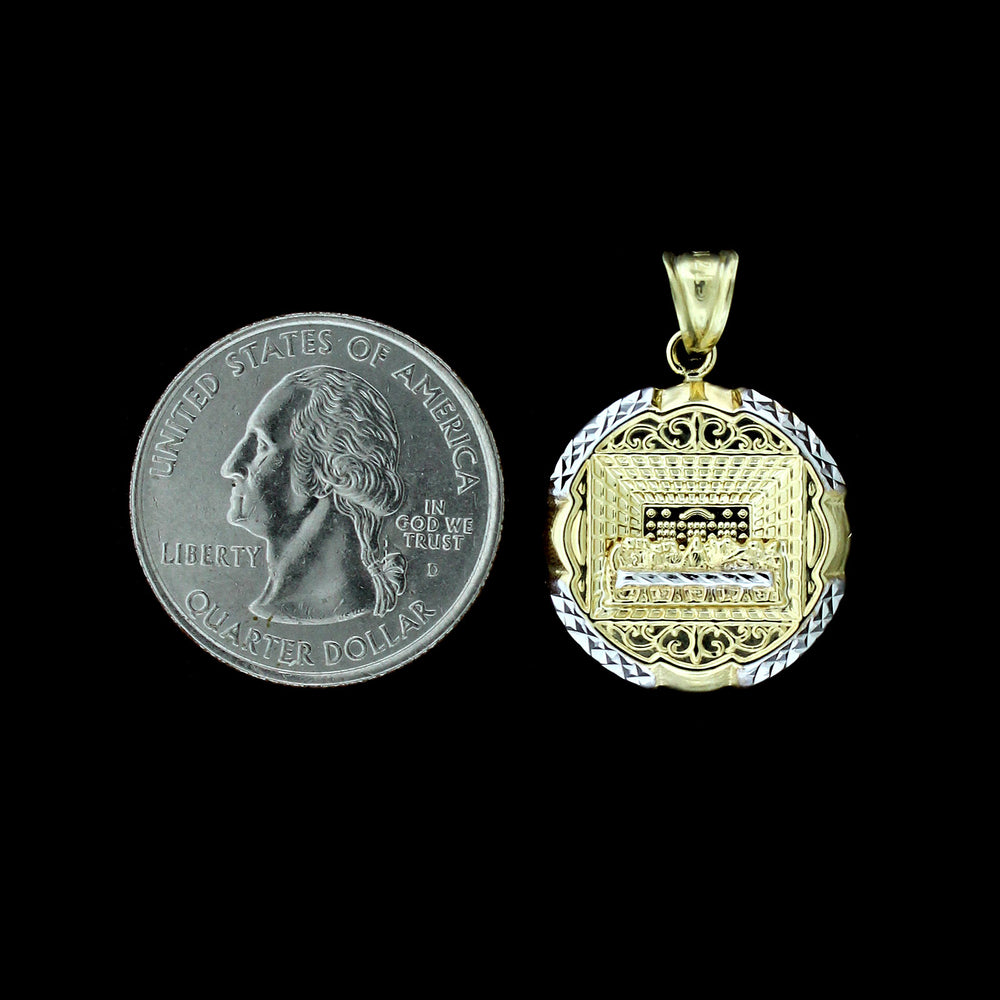 Real 10K Yellow Gold Apostles Last Supper Charm Pendant & 2.5mm Rope Chain Necklace Set