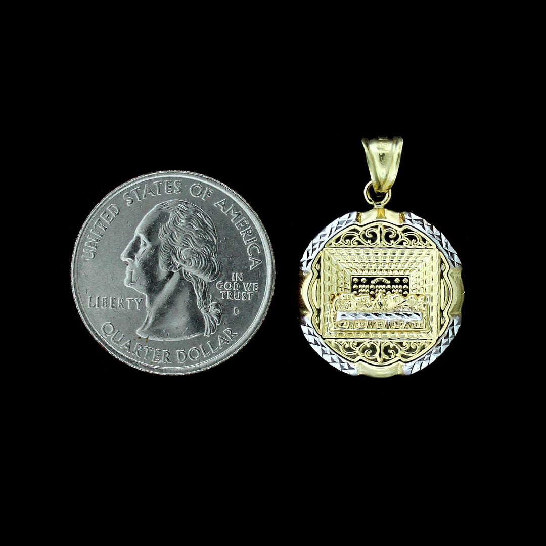 Real 10K Yellow Gold Apostles Last Supper Charm Pendant &amp; 2.5mm Rope Chain Necklace Set