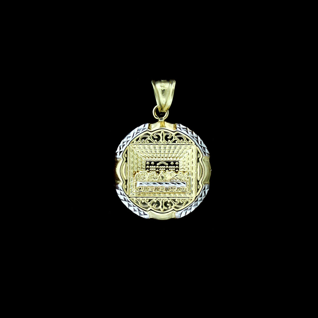 Real 10K Yellow Gold Apostles Last Supper Charm Pendant &amp; 2.5mm Rope Chain Necklace Set