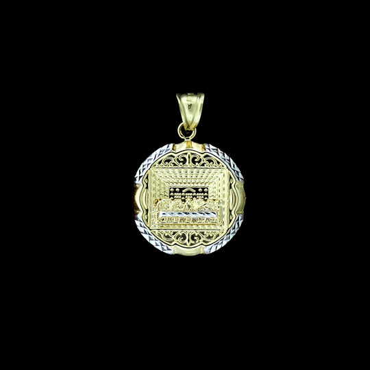 Real 10K Yellow Gold Apostles Last Supper Charm Pendant &amp; 2.5mm Rope Chain Necklace Set