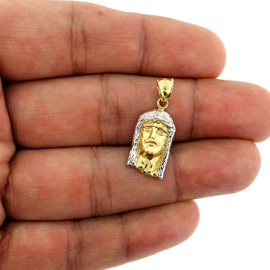 Real 10K Yellow Gold Jesus Head Face Charm Pendant &amp; 2.5mm Rope Chain Necklace Set