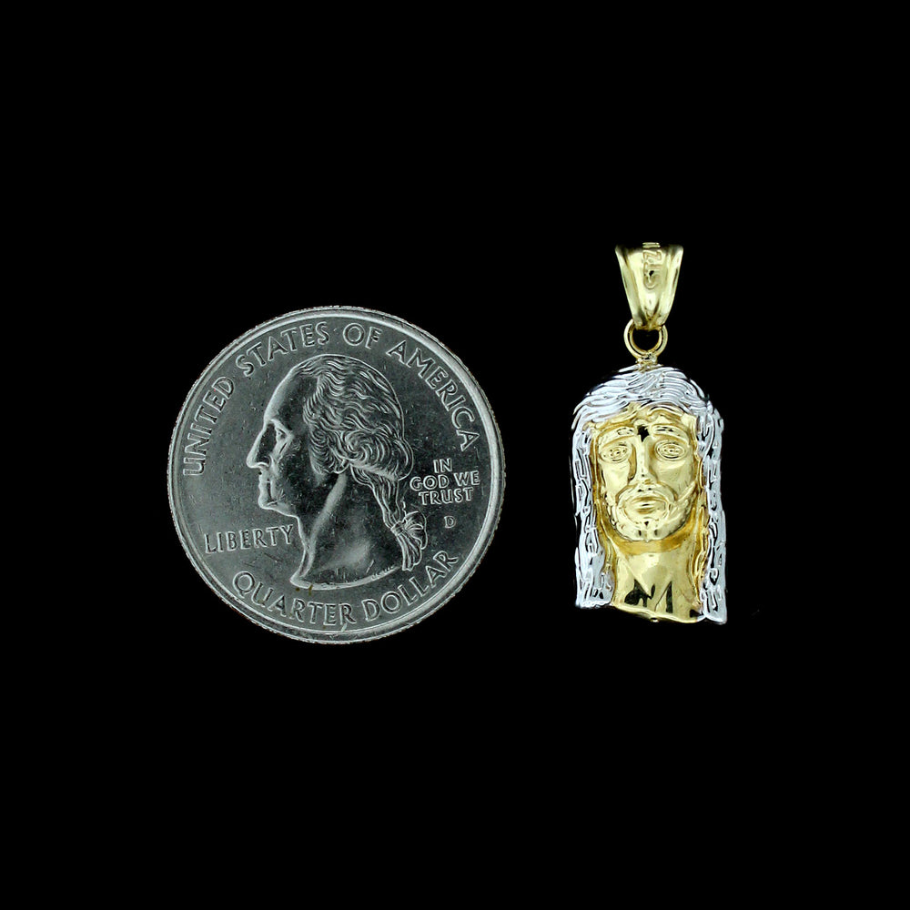 Real 10K Yellow Gold Jesus Head Face Charm Pendant & 2.5mm Rope Chain Necklace Set
