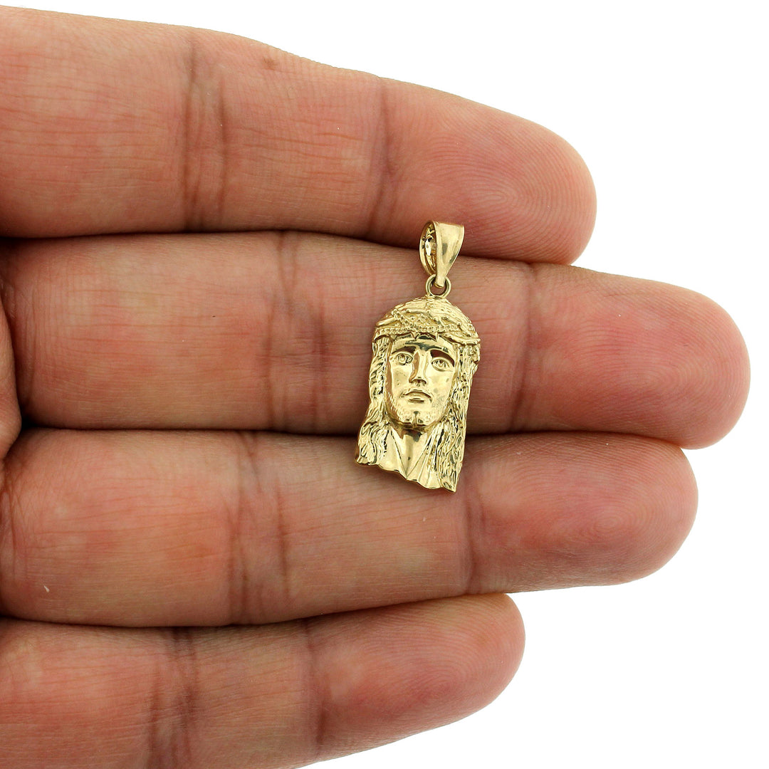 Real 10K Yellow Gold Jesus Head Face Charm Pendant &amp; 2.5mm Rope Chain Necklace Set