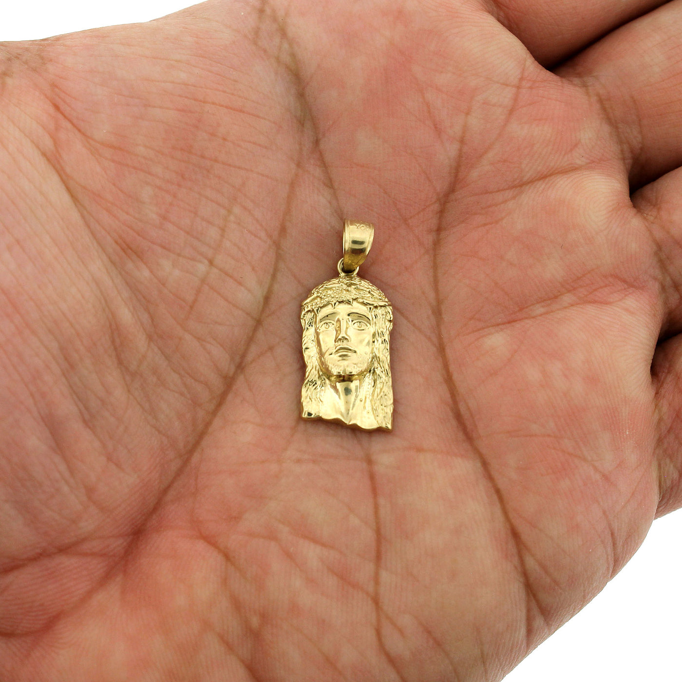 Mens Real 10K Yellow Gold Diamond Cut Jesus Head Face Pendant, 10KT Gold Charm