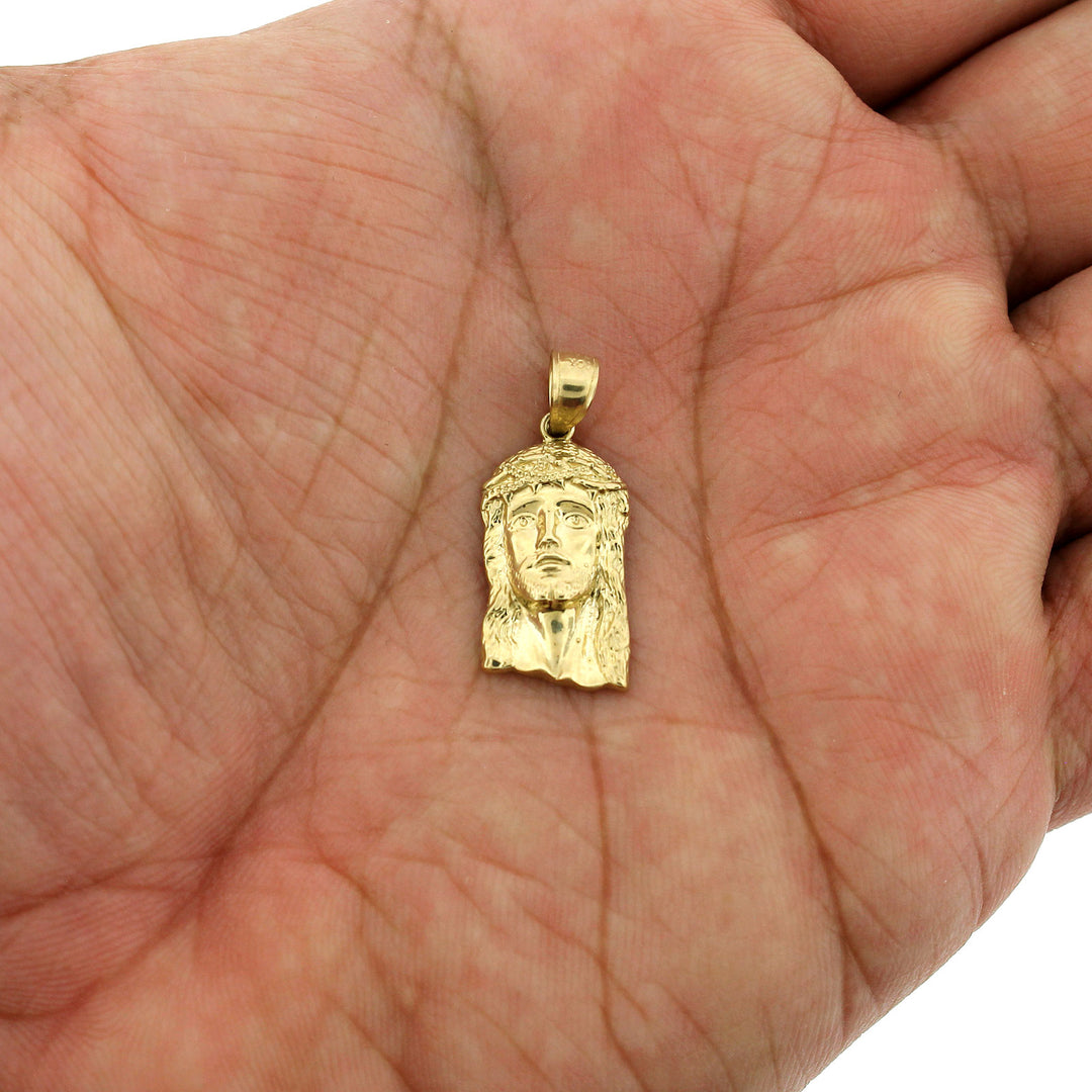 Real 10K Yellow Gold Jesus Head Face Charm Pendant &amp; 2.5mm Rope Chain Necklace Set