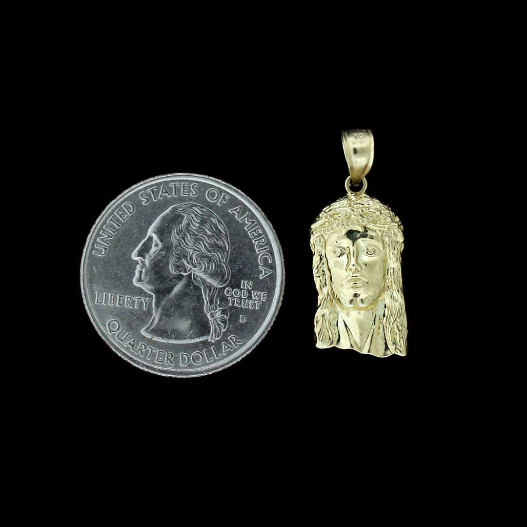 Mens Real 10K Yellow Gold Diamond Cut Jesus Head Face Pendant, 10KT Gold Charm