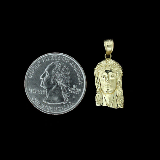 Real 10K Yellow Gold Jesus Head Face Charm Pendant &amp; 2.5mm Rope Chain Necklace Set