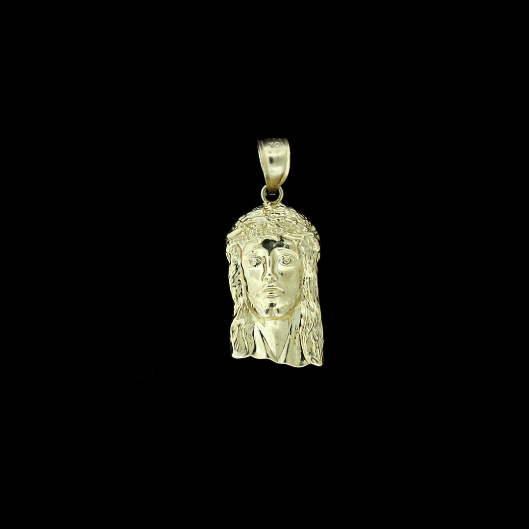 Real 10K Yellow Gold Jesus Head Face Charm Pendant &amp; 2.5mm Rope Chain Necklace Set