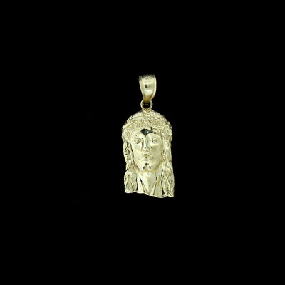 Real 10K Yellow Gold Jesus Head Face Charm Pendant & 2.5mm Rope Chain Necklace Set