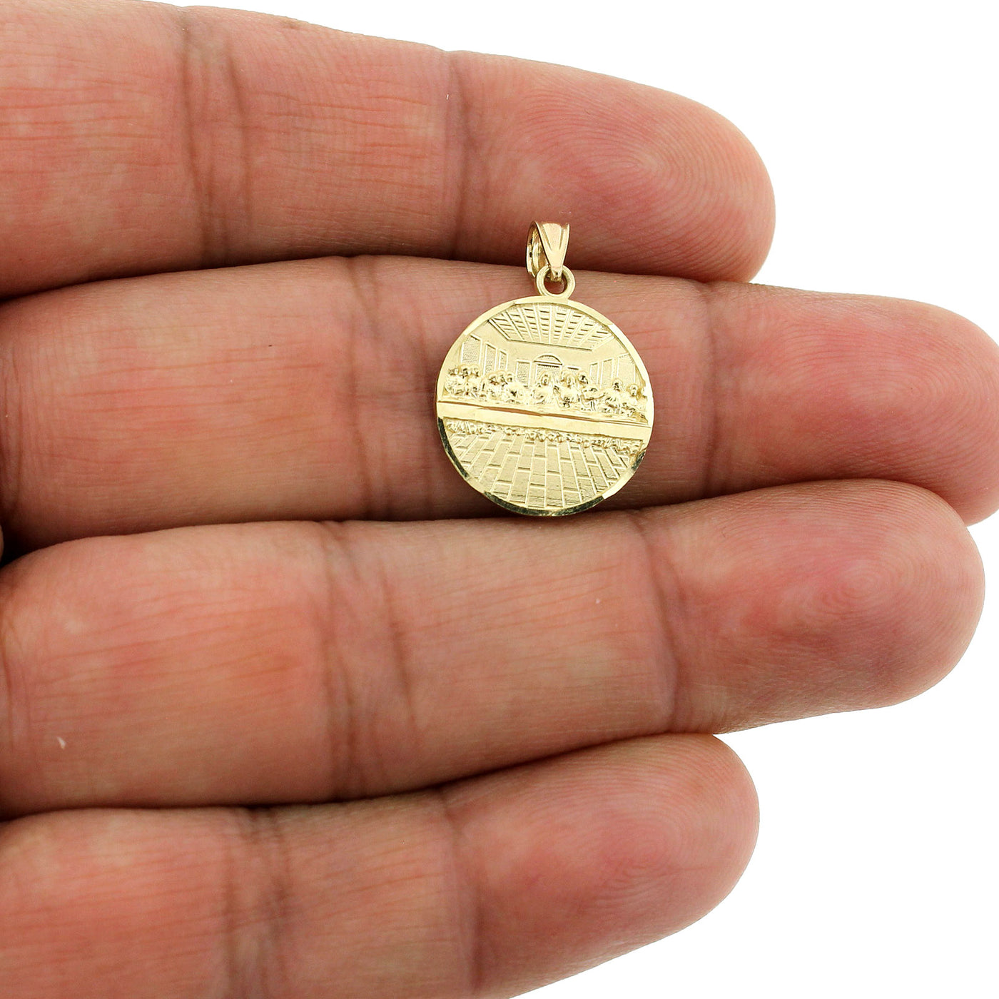 Real 10K Solid Yellow Gold Last Supper Charm Pendant Round Jesus Medallion