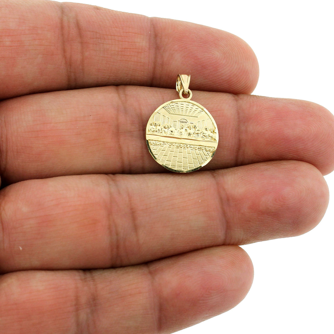 10K Yellow Gold Last Supper Jesus Charm Pendant With 2mm Rope Chain Necklace Set