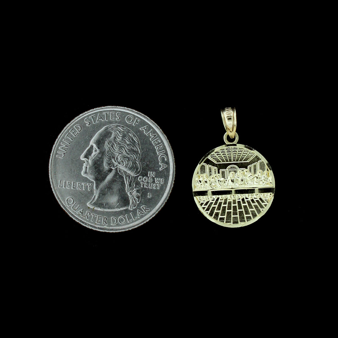10K Yellow Gold Last Supper Jesus Charm Pendant With 2mm Rope Chain Necklace Set