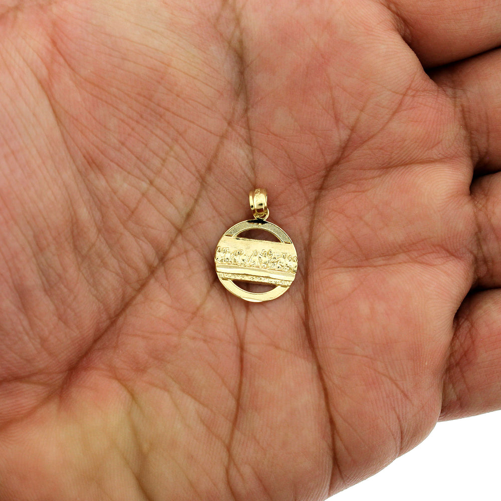 Real 10K Solid Yellow Gold Last Supper Charm Pendant Round Jesus Medallion