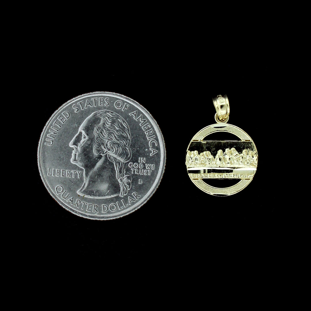 Real 10K Solid Yellow Gold Last Supper Charm Pendant Round Jesus Medallion