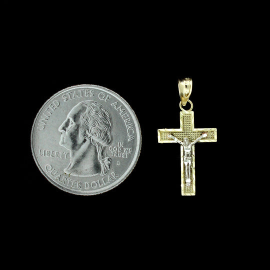 Mens Real 10K Yellow Gold Diamond Cut Jesus Crucifix Cross Charm Pendant