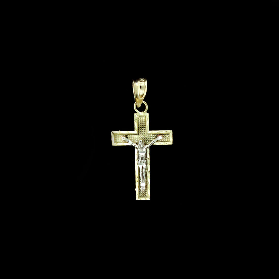Mens Real 10K Yellow Gold Diamond Cut Jesus Crucifix Cross Charm Pendant