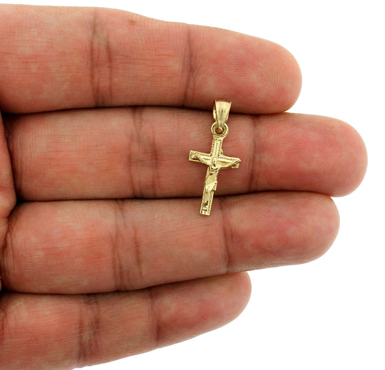 Real 10K Yellow Gold Diamond Cut Jesus Crucifix Cross Pendant &amp; 2.5mm Rope Chain Necklace Set