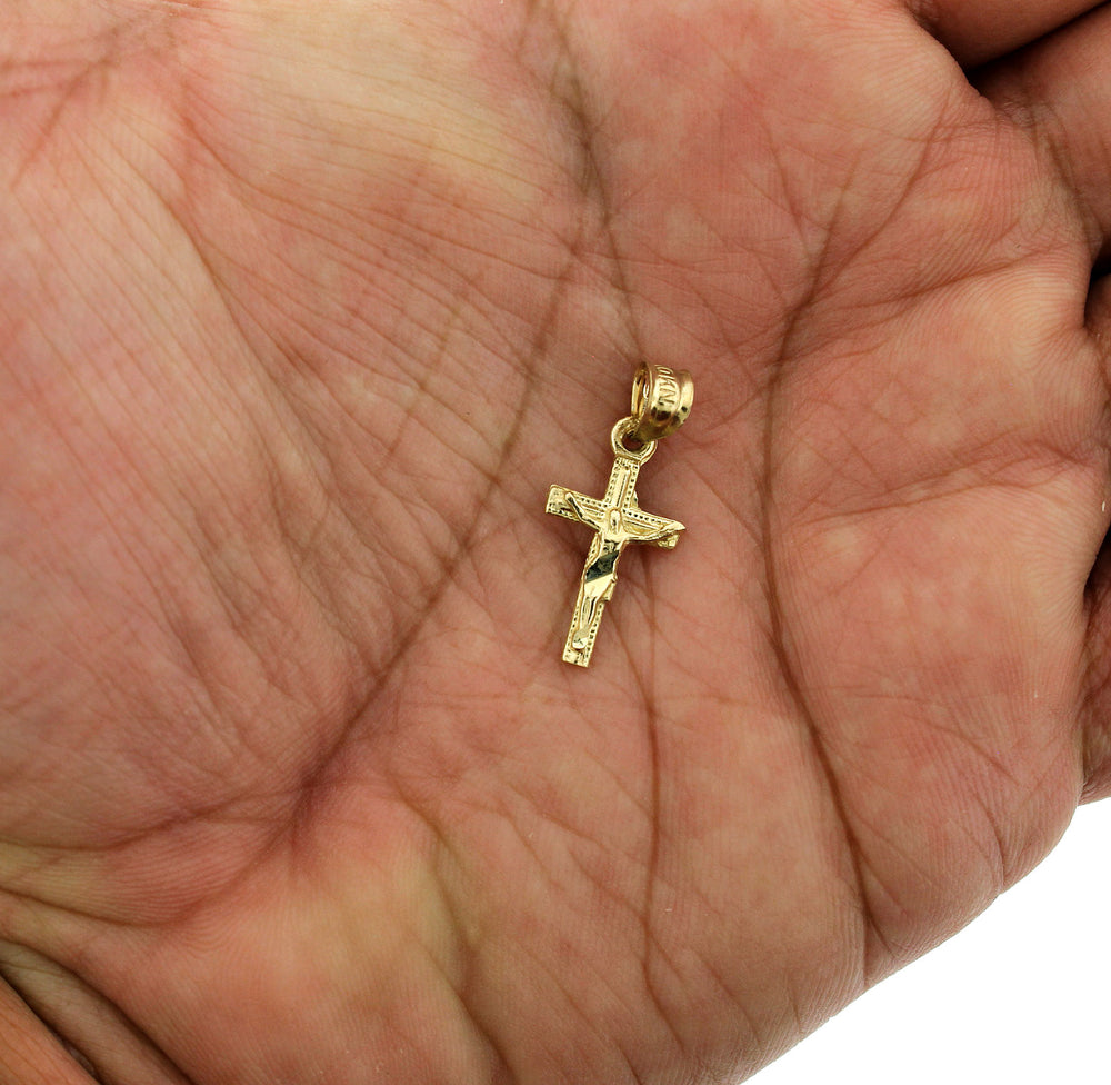 Mens Real 10K Yellow Gold Diamond Cut Jesus Crucifix Cross Charm Pendant